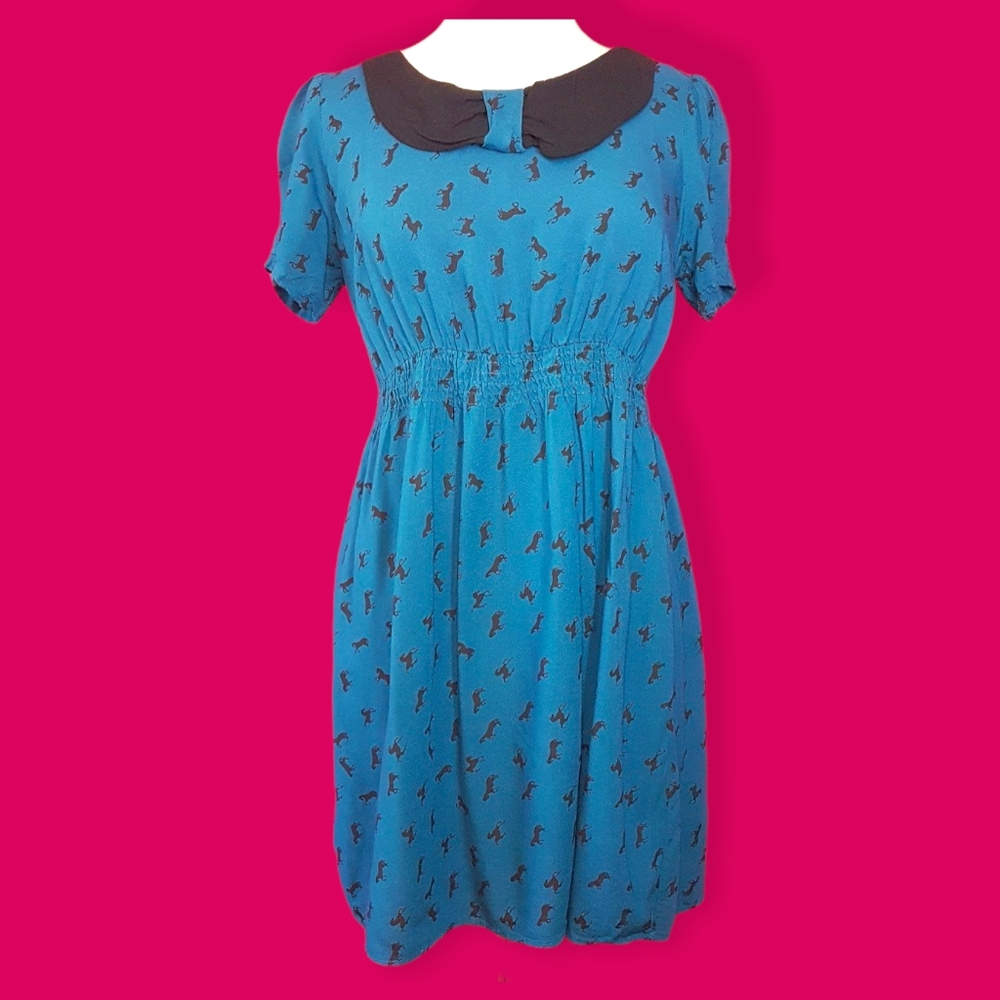Vintage Angie Blue Horse Pattern Dress
